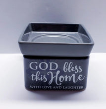 Load image into Gallery viewer, God Bless This Home Grey Stoneware Electric 2- in- 1 Candle Jar/Wax Melt Warmer