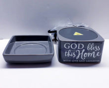 Load image into Gallery viewer, God Bless This Home Grey Stoneware Electric 2- in- 1 Candle Jar/Wax Melt Warmer