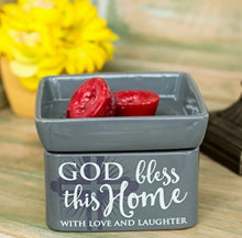 Load image into Gallery viewer, God Bless This Home Grey Stoneware Electric 2- in- 1 Candle Jar/Wax Melt Warmer