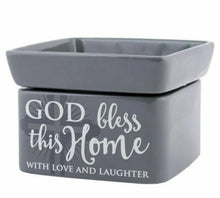 Load image into Gallery viewer, God Bless This Home Grey Stoneware Electric 2- in- 1 Candle Jar/Wax Melt Warmer
