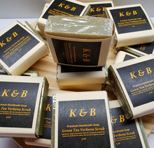 Load image into Gallery viewer, GREEN TEA VERBENA Body Scrub Handmade Natural Bar Soap, 5 oz
